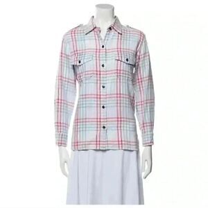 Current Elliott Blue Plaid Long Sleeve Button Up Top Size 2 Small